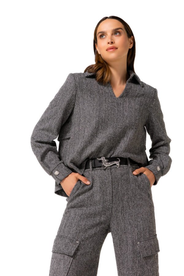Caroline Biss Korte Rechte Top Soepele Tweed 4621 Multi Color