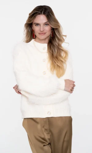 Geisha Boxy Hairy Vest 54500-10 Off White