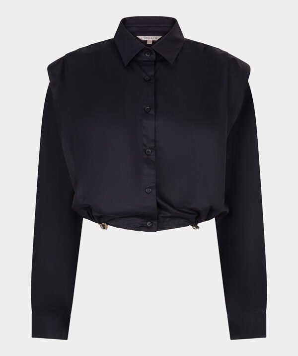 Esqualo Cropped Drawstring Poplin Blouse F25.28533 Zwart - Afbeelding 7