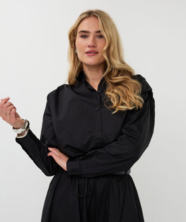 Esqualo Cropped Drawstring Poplin Blouse F25.28533 Zwart