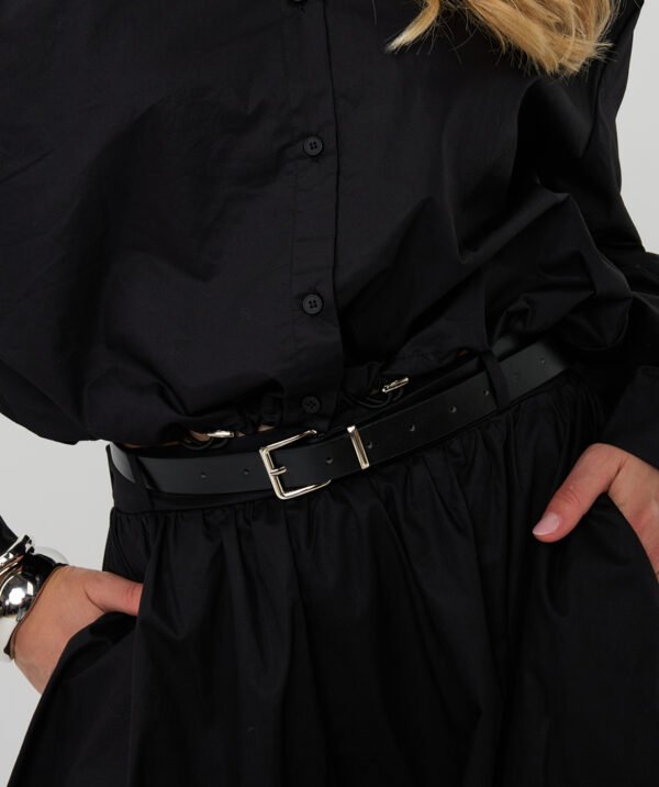 Esqualo Cropped Drawstring Poplin Blouse F25.28533 Zwart - Afbeelding 3