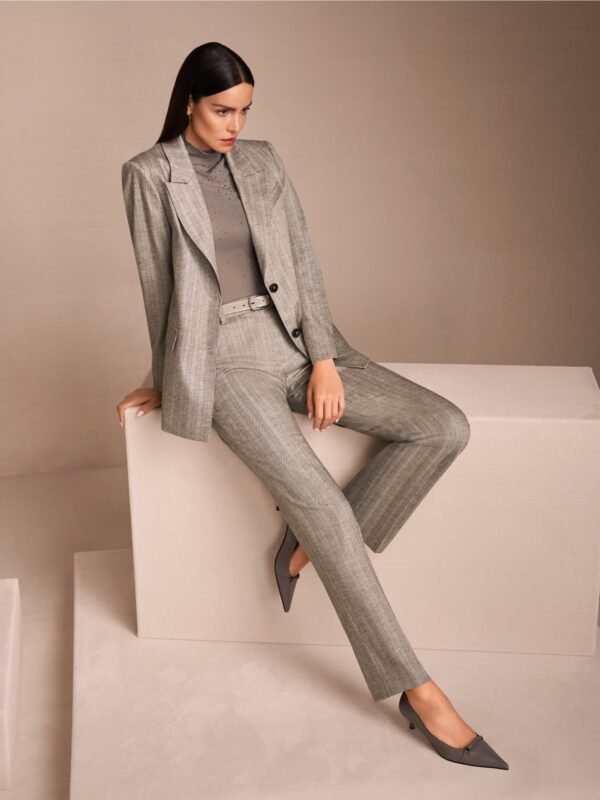 Marc Cain Elegante Blazer Strepen ZC3418W73 Soft Charcoal - Afbeelding 3