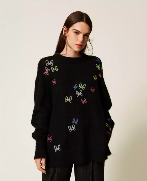 Twinset Actitude Trui Wool Blend Borduursel 252AQ3040 Zwart