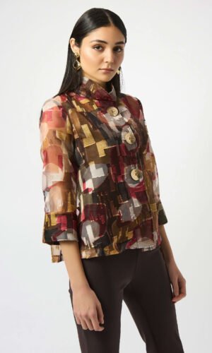 Joseph Ribkoff Organza Abstract Print Two-Piece Trapeze Jacket 253163 Multi Color