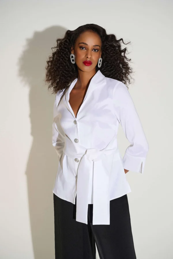 Joseph Ribkoff Blouse Stretch Taffeta Fitted  253797 Vanillia