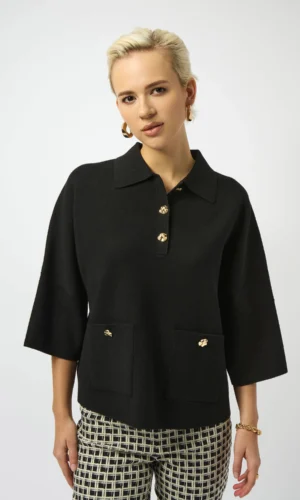 Joseph Ribkoff Gebreide Top Polo Kraag 253962 Zwart