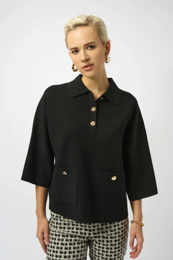 Joseph Ribkoff Gebreide Top Polo Kraag 253962 Zwart