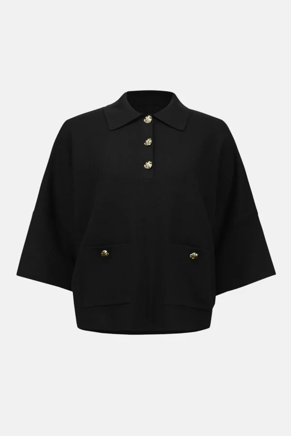 Joseph Ribkoff Gebreide Top Polo Kraag 253962 Zwart - Afbeelding 6