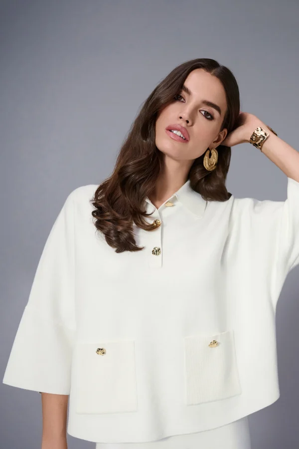Joseph Ribkoff Gebreide Top Polo Kraag 253962 Ecru