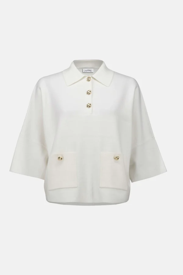 Joseph Ribkoff Gebreide Top Polo Kraag 253962 Ecru - Afbeelding 7