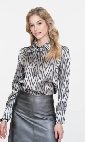Geisha Blouse Strik Zigzagprint 53593-32 Zilvergrijs