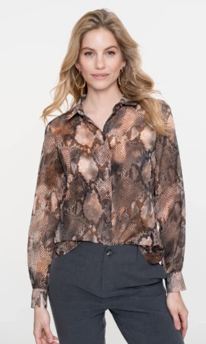 Geisha Blouse Slangenprint Lurex 53634-20 Grijs/Bruin