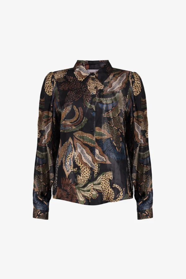 Geisha Satin Blouse Animal Print 53684-70 Zwart/Zand/Groen/Blauw - Afbeelding 7