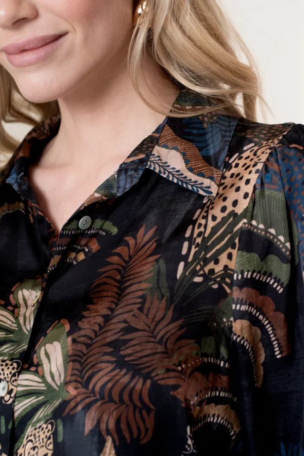 Geisha Satin Blouse Animal Print 53684-70 Zwart/Zand/Groen/Blauw - Afbeelding 2