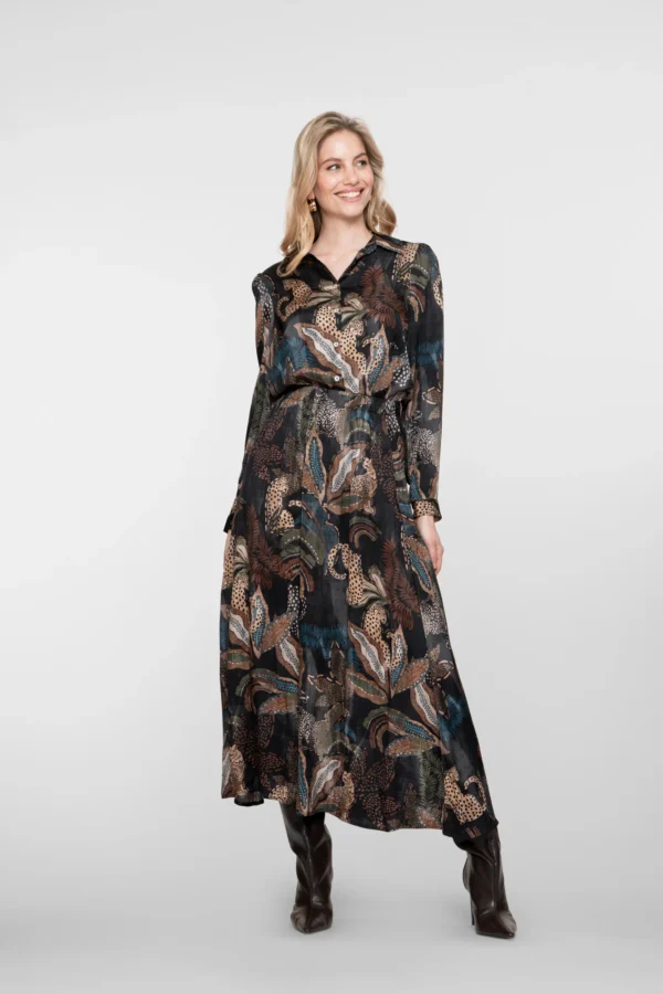 Geisha Satin Blouse Animal Print 53684-70 Zwart/Zand/Groen/Blauw - Afbeelding 4