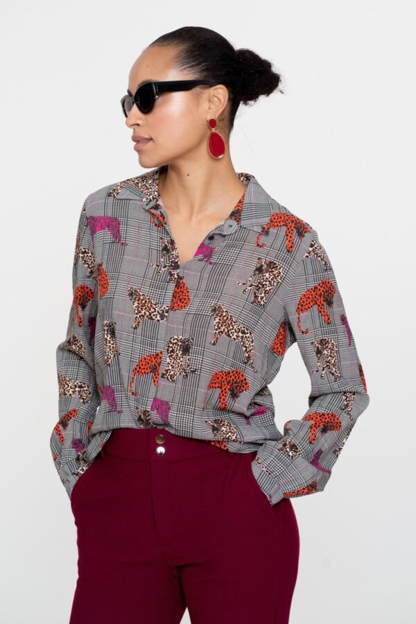 Geisha Checkered Blouse Luipaard 53756-20 Pink/Orange Animal Print - Afbeelding 3