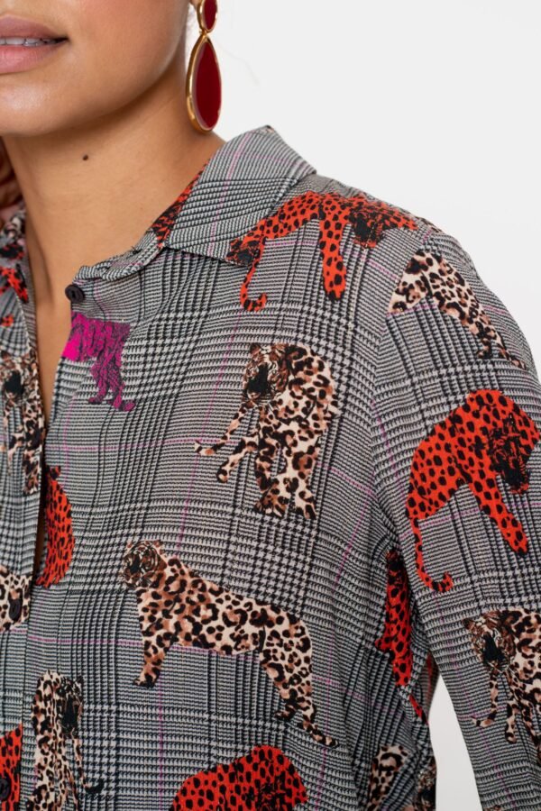 Geisha Checkered Blouse Luipaard 53756-20 Pink/Orange Animal Print - Afbeelding 2