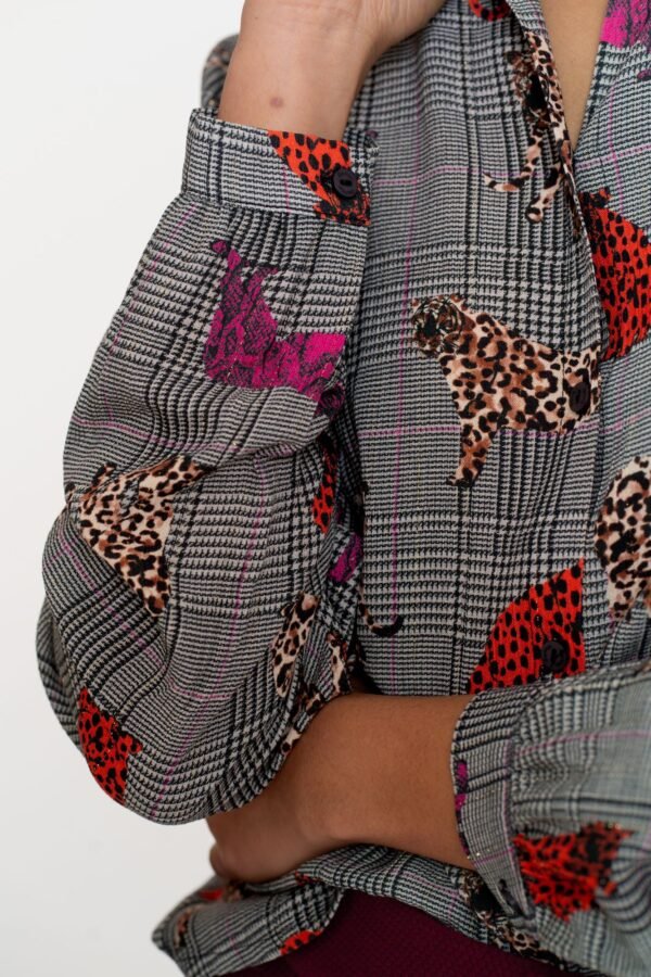 Geisha Checkered Blouse Luipaard 53756-20 Pink/Orange Animal Print - Afbeelding 4