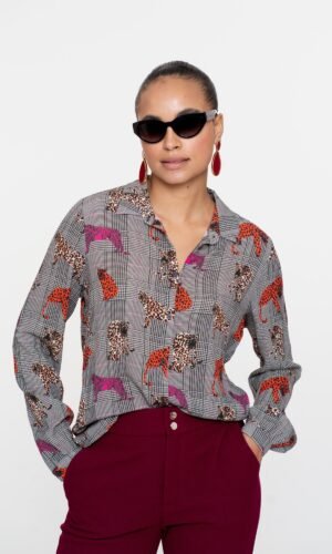 Geisha Checkered Blouse Luipaard 53756-20 Pink/Orange Animal Print