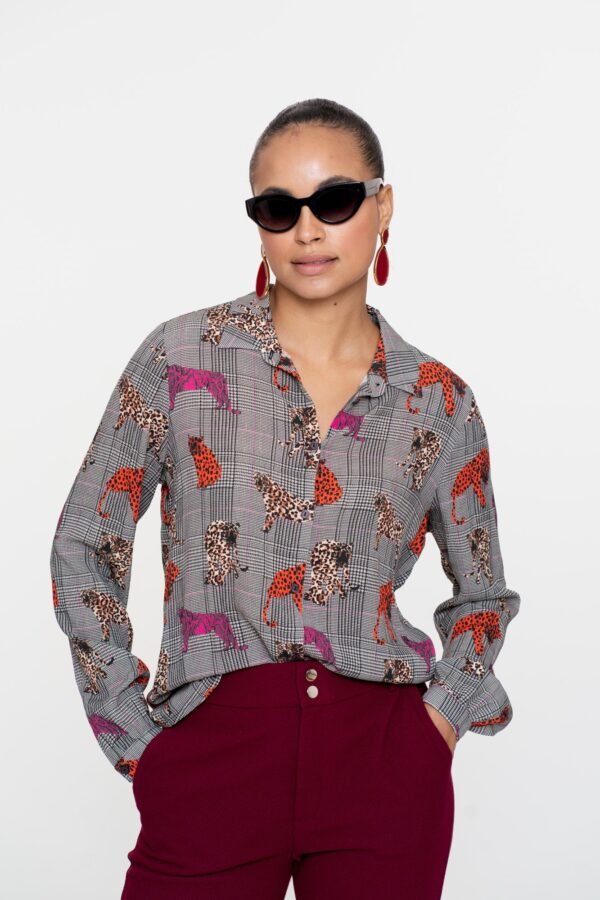 Geisha Checkered Blouse Luipaard 53756-20 Pink/Orange Animal Print