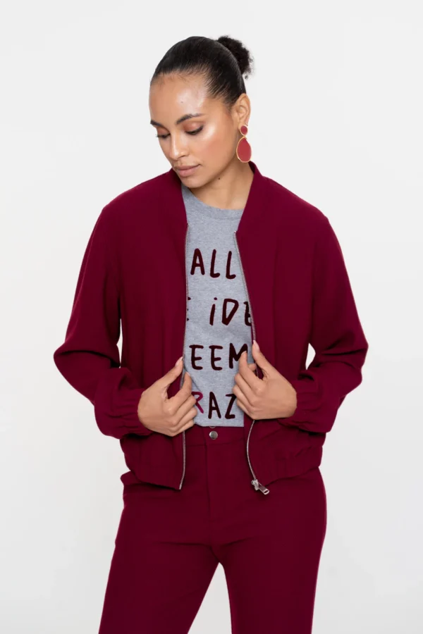 Geisha Bomber Jacket Rits Honeycomb Structuur 55570-21 Port (Bordeaux)