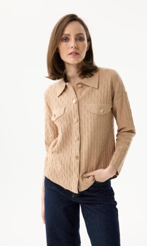 Leo & Ugo Vest Fancy Knit Strass AW188 Beige