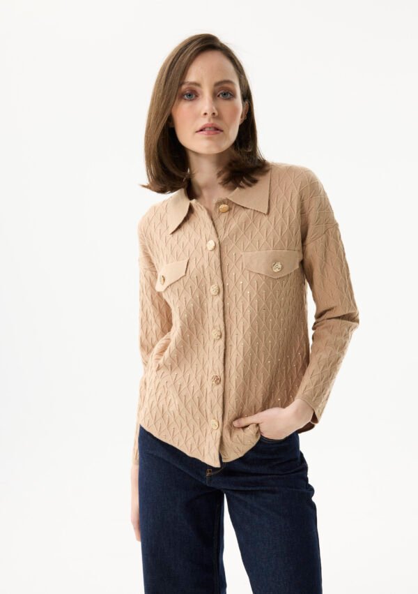 Leo & Ugo Vest Fancy Knit Strass AW188 Beige