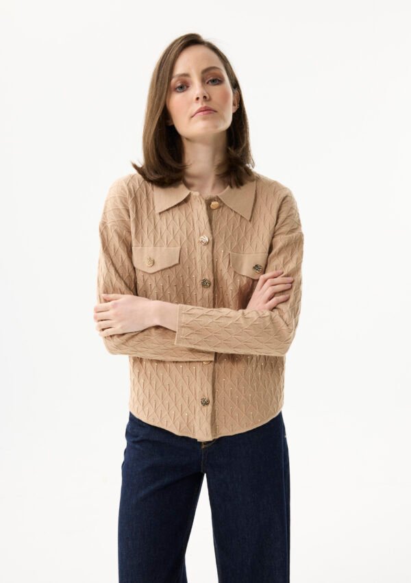 Leo & Ugo Vest Fancy Knit Strass AW188 Beige - Afbeelding 3