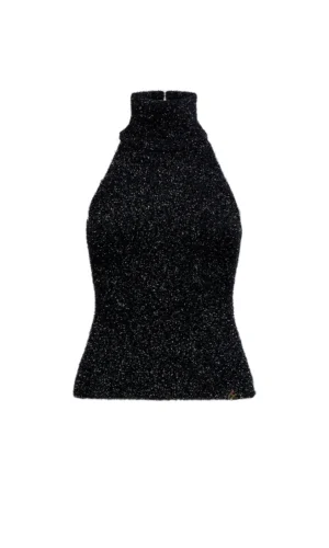 Silvian Heach High Neck Lurex Top GPA25204LU Zwart