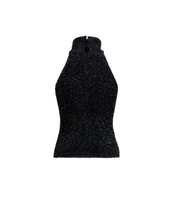 Silvian Heach High Neck Lurex Top GPA25204LU Zwart - Afbeelding 2