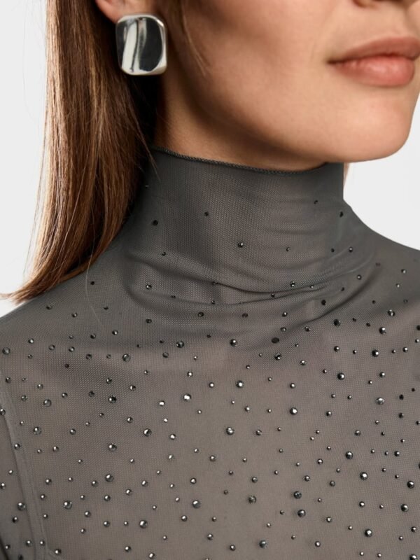 MarcCain Mesh Longsleeve Hotfixsteentjes ZC 48.15 J47 Soft Charcoal - Afbeelding 3