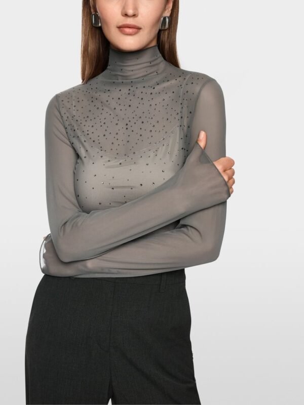 MarcCain Mesh Longsleeve Hotfixsteentjes ZC 48.15 J47 Soft Charcoal