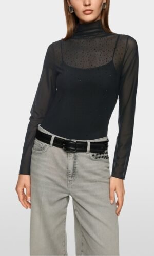 MarcCain Mesh Longsleeve Hotfixsteentjes ZC 48.15 J47 Zwart