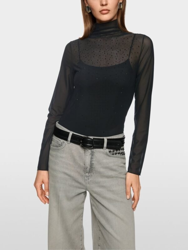 MarcCain Mesh Longsleeve Hotfixsteentjes ZC 48.15 J47 Zwart
