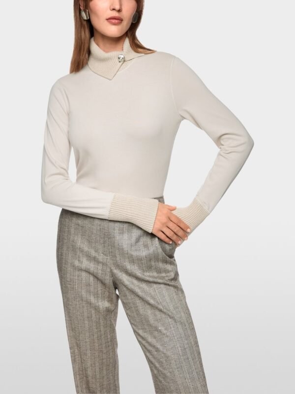 MarcCain Longsleeve Gebreide Kraag Sierknoop ZC 48.44 J15 Smoke - Afbeelding 3