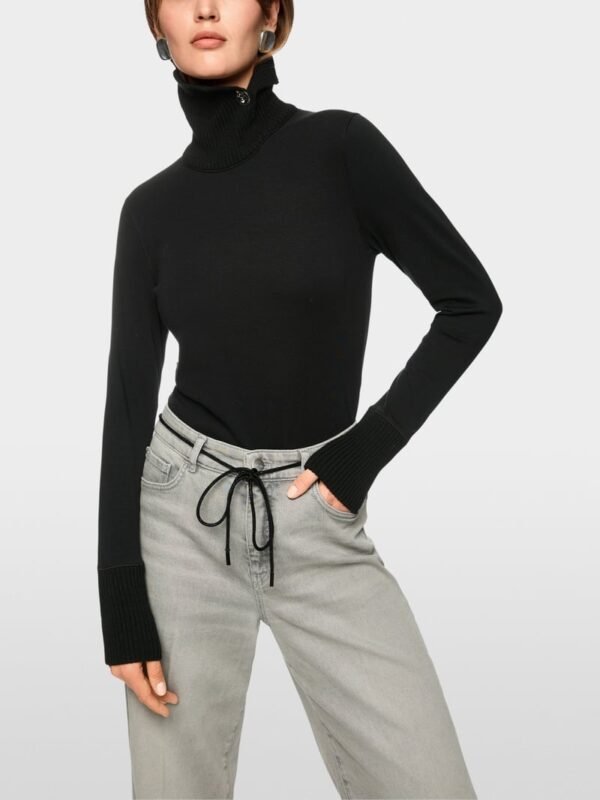 MarcCain Longsleeve Gebreide Kraag Sierknoop ZC 48.44 J15 Zwart - Afbeelding 4