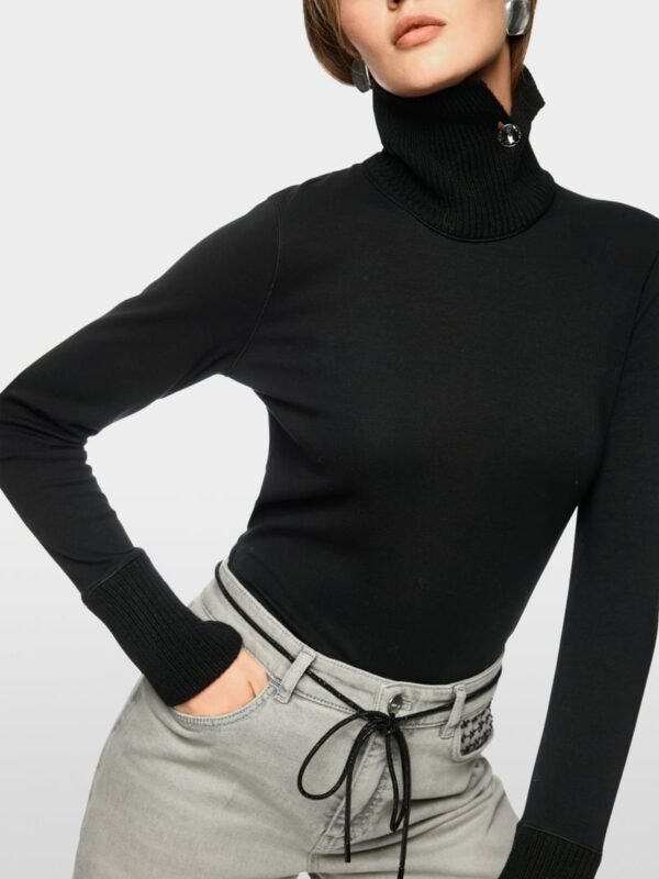 MarcCain Longsleeve Gebreide Kraag Sierknoop ZC 48.44 J15 Zwart
