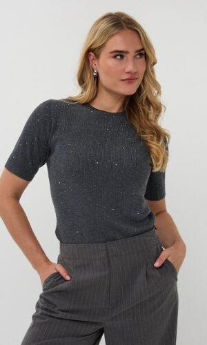 Esqualo Top Rib S/Sleeve Studs F25.02521 Donkergrijs