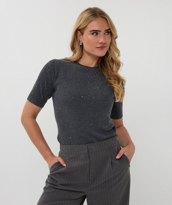 Esqualo Top Rib S/Sleeve Studs F25.02521 Donkergrijs