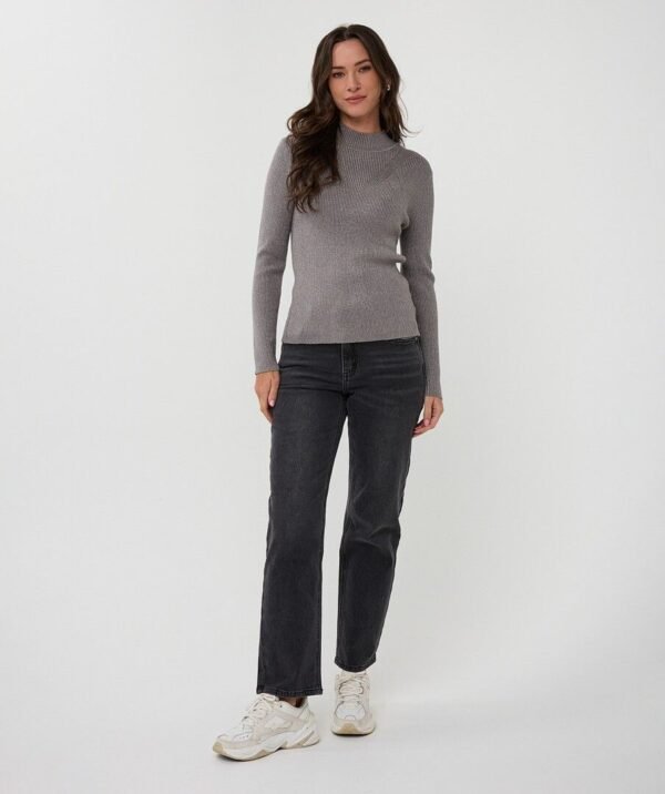 Esqualo Top Col Rib Lurex F25.27506 Grijs - Afbeelding 2