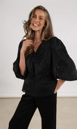 Nukus Delilah Blouse Embroidery NKF02001 Zwart