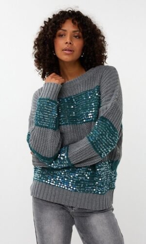 Esqualo Trui Oversized Paillietten Stripes W25.02718 Grijs
