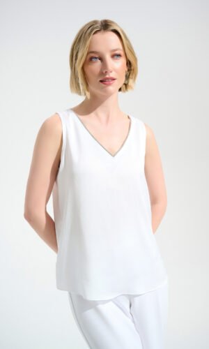 Joseph Ribkoff Recycled Satin Straight Top Rhinestones 261782 Vanilla