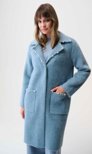 Joseph Ribkoff Feather Yarn Coat Pareldetail 261997 Chambray
