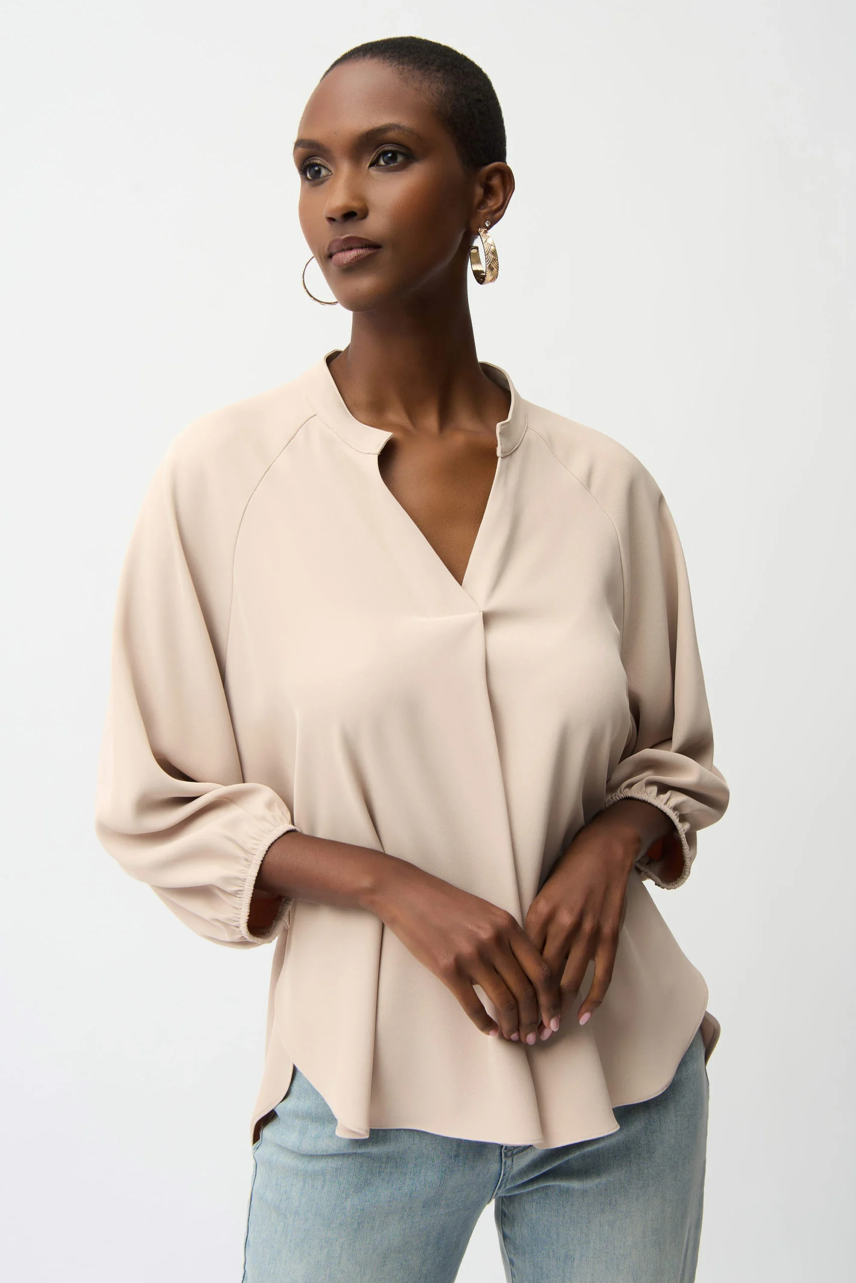 Joseph Ribkoff Woven Twill Boxy Top 261076 Parchment