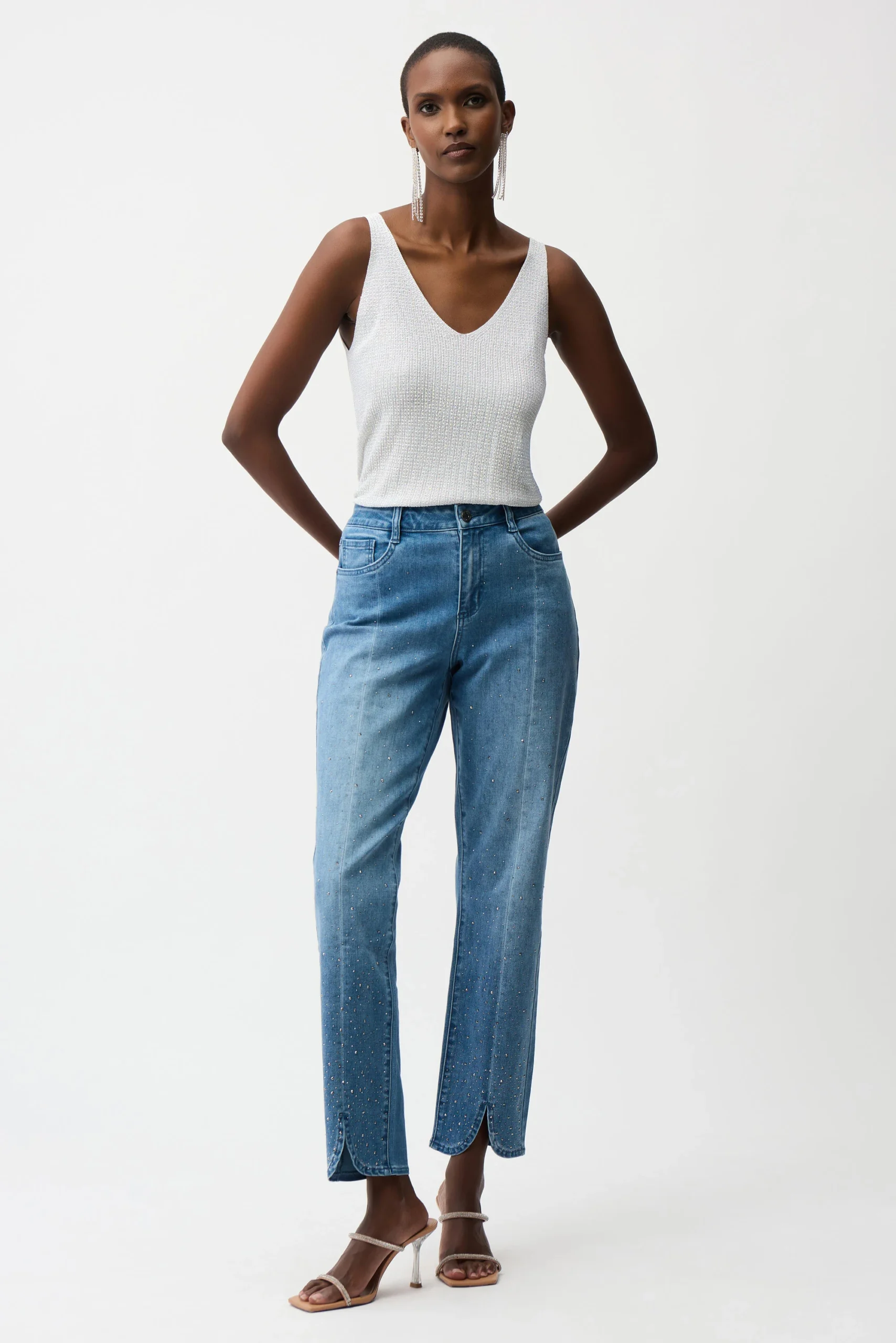 Joseph Ribkoff Metallic Gebreide Top Strass 252915S26 Vanilla - Afbeelding 2