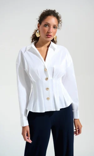 Joseph Ribkoff Fit & Flare Blouse Chain Link Knopen 261742 Vanilla