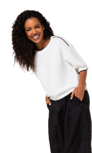 Caroline Biss Gebreide Bi-Color Trui 1227 Off White Multi Color