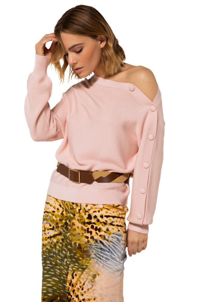 Caroline Biss Trui Drukknoopdetail 1207 Nude