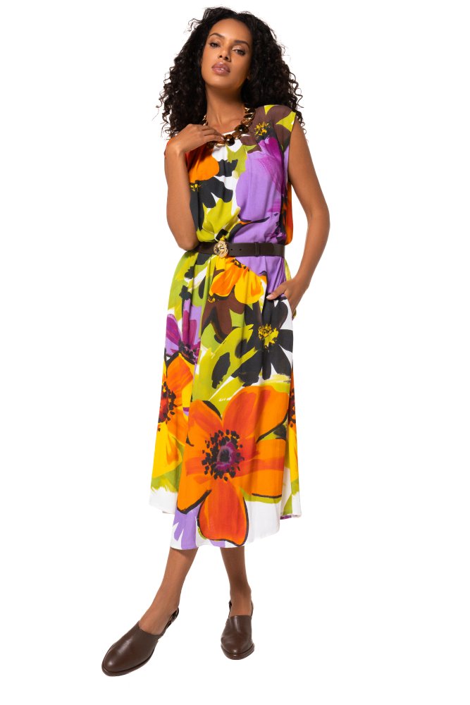 Caroline Biss Mouwloze Midi-Jurk Bloemenprint 1178 Multi Color